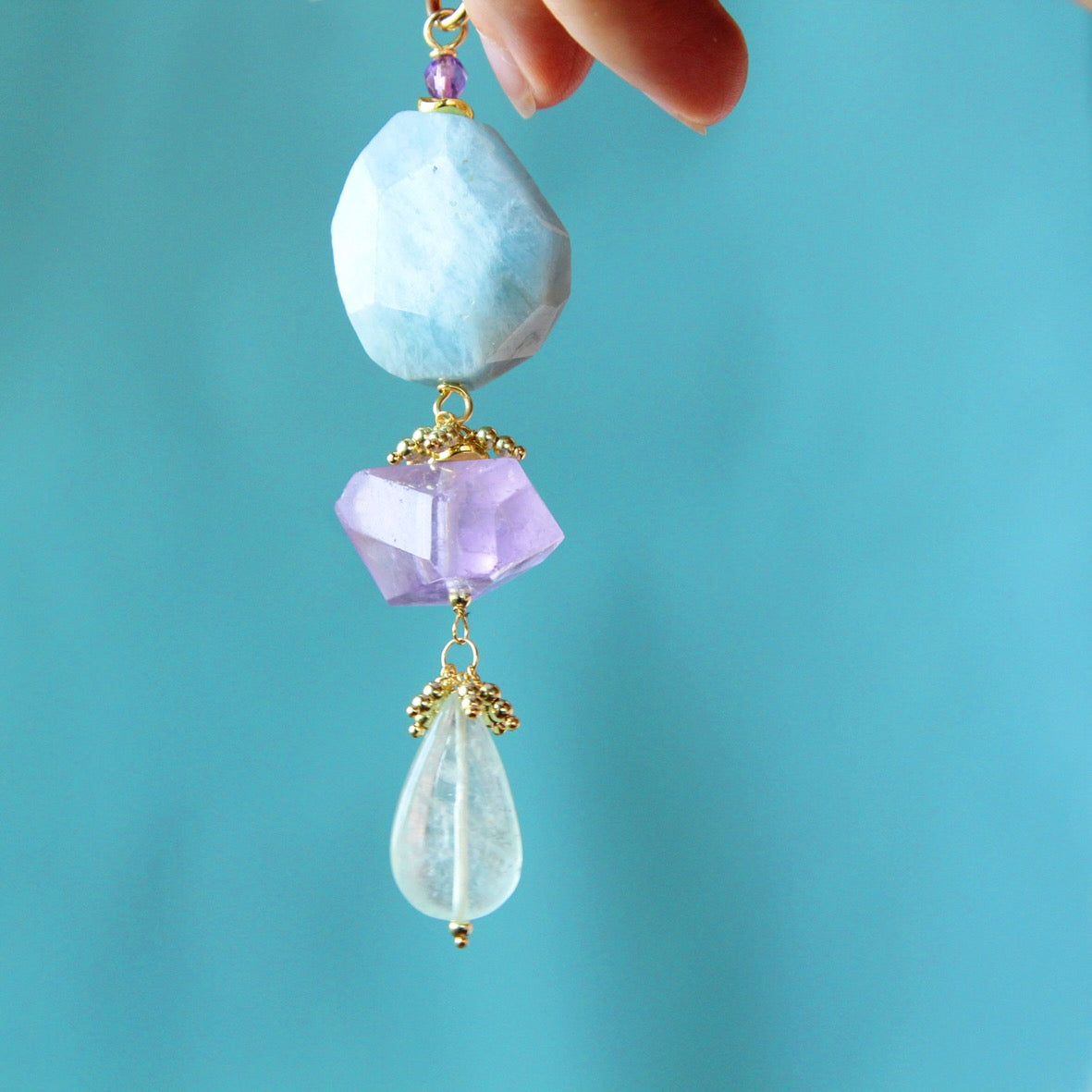 Ciondolo acquamarina e ametista