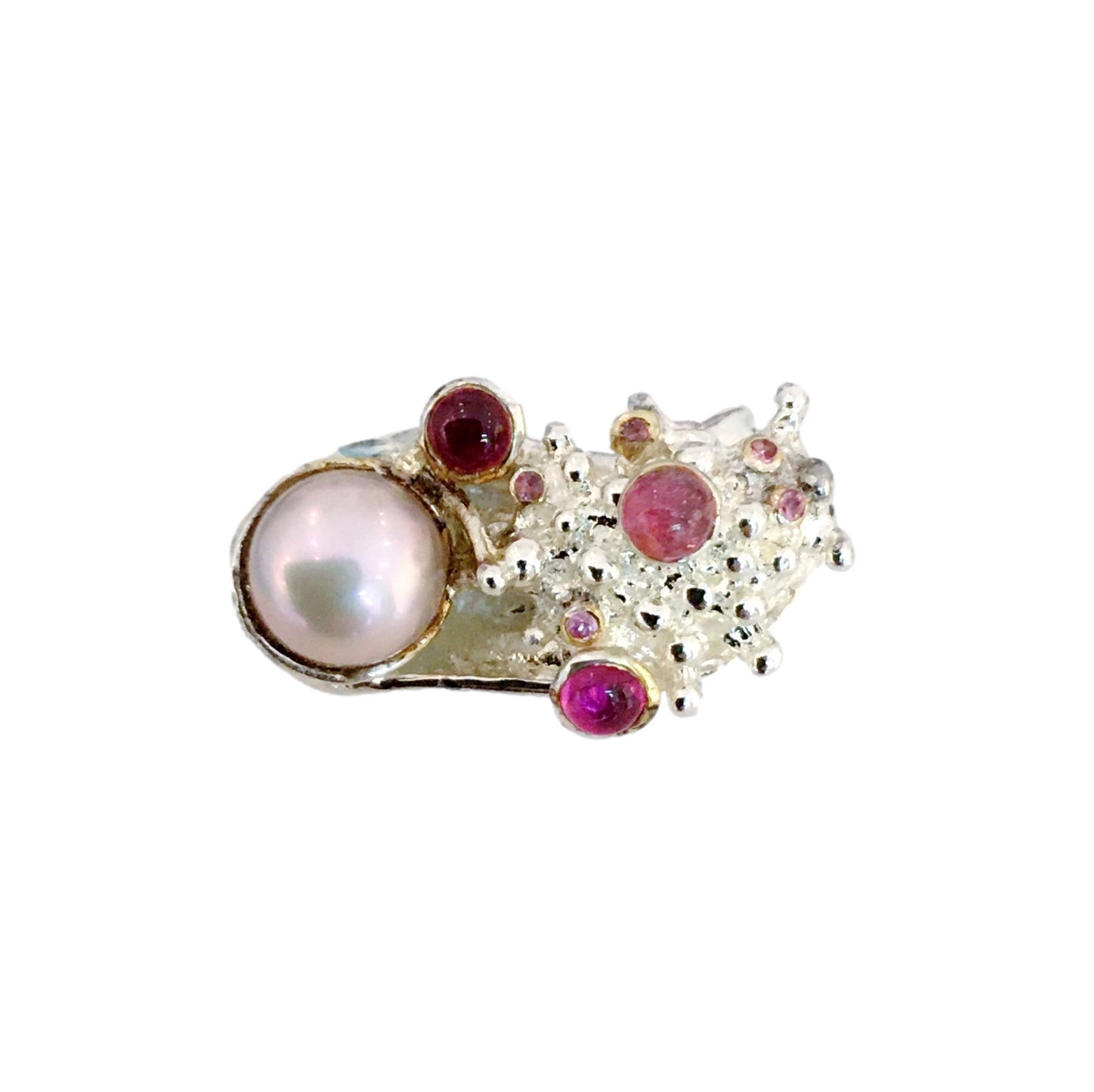 Anello perla rosa e tormaline