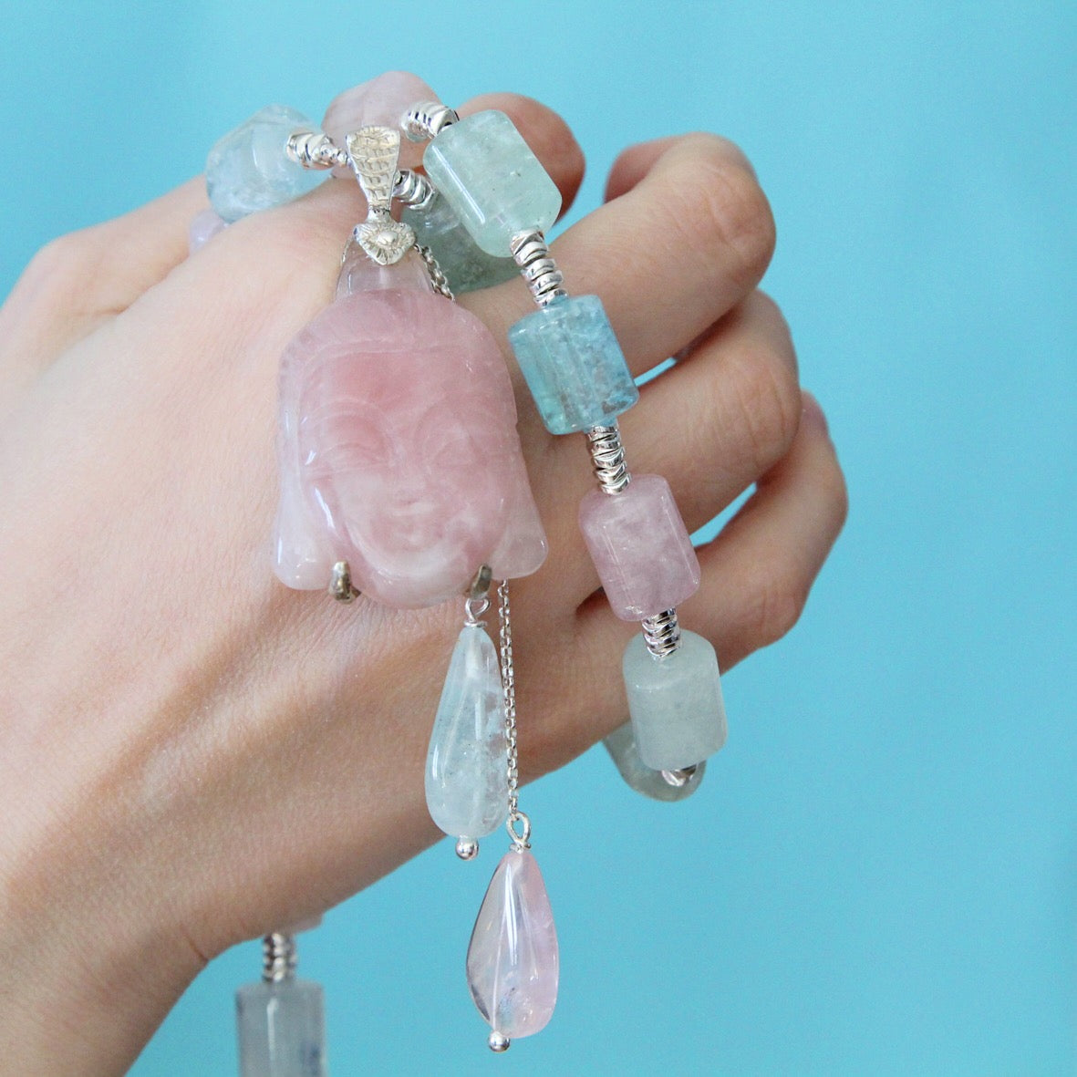 Collana Buddha e acquamarina
