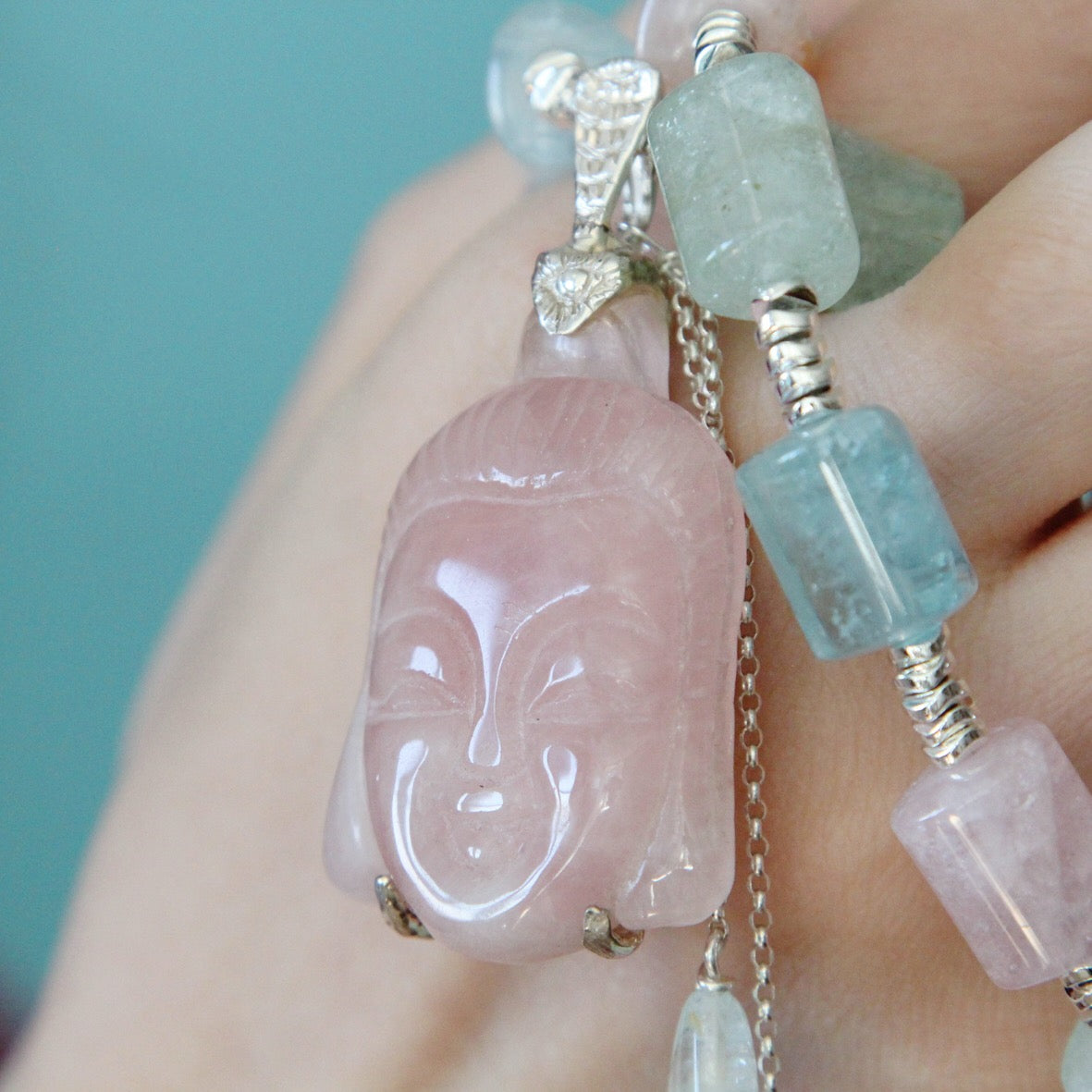 Collana Buddha e acquamarina